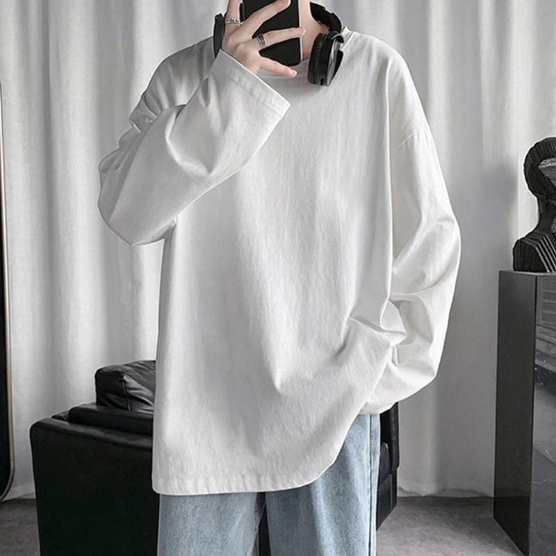 Loose Long Sleeved Sleeved T-shirt Men's Spring Autumn Pure Color Big Size Casual T-shirt