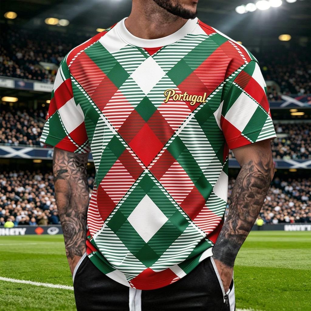 Camiseta de manga corta con cuello redondo para hombre de Portugal Camiseta para aficionado al fútbol Camiseta de seguidor del Mundial Ajuste casual Material ligero