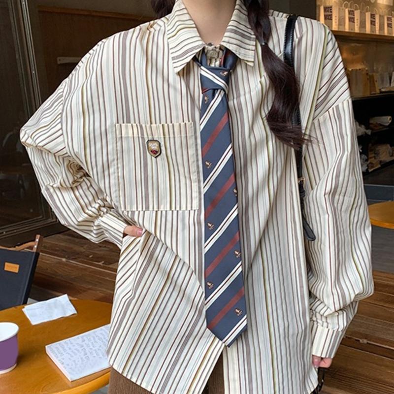 Lazy Tie Hand-tied Neckties Japanese Style Striped Collar Tie for School Shirt