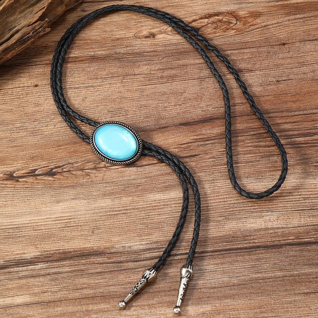 Western Cowboy Bolo Tie Gemstones Necktie Necklace Costume for Sweater American Bolo Tie Western Jewelry