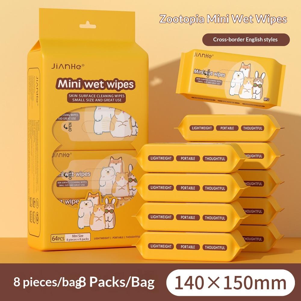 192/64 /32 Pezzi Mini Salviettine Umidificate Portatili, Salviettine Monouso Senza Alcool per Mani e Bocca, Multiuso per Persone e Animali Domestici Viaggio Esterno