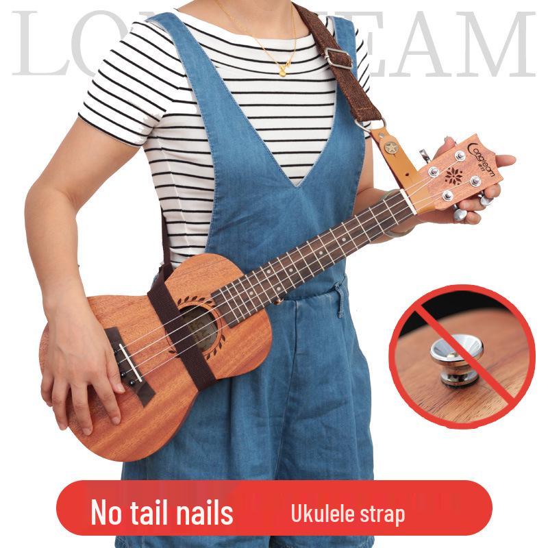 Langting Cotton Linen Ukulele Crossbody Strap, No Tail Pin or Hole Beige