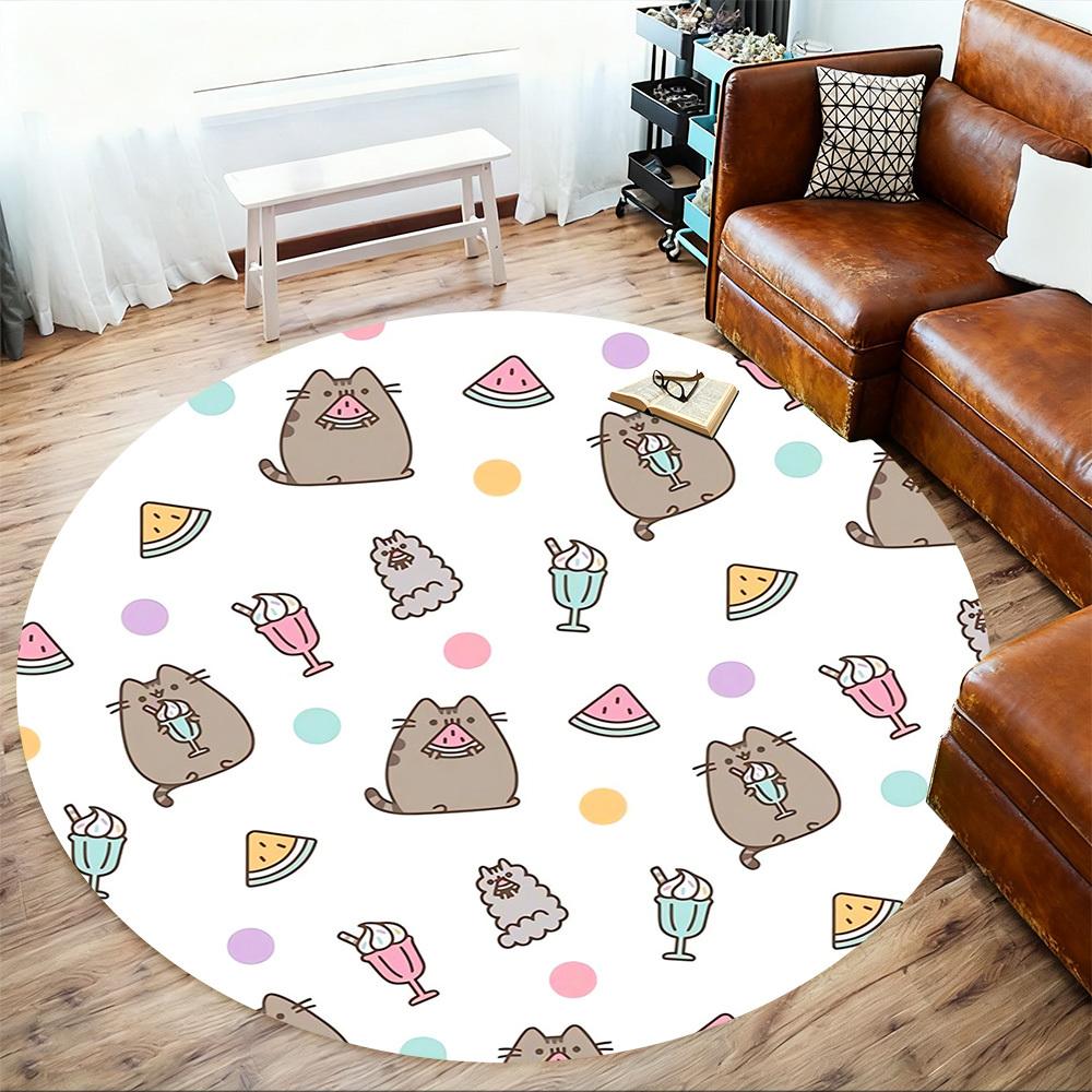 1pc cat ice-cream Round Chair mat Area Rug - Non-Slip, Floor Mat for Office, Bedroom, and Indoor Decor c1118129