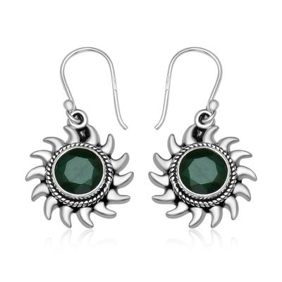 Boucle d'oreille pendante en argent sterling 925 avec émeraude naturelle de 8 mm, pierre précieuse ronde, style bohème, goutte d'eau, pour femmes et filles
