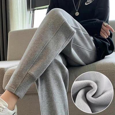 Gray Velvet Women's Harem Sweatpants - Spring 2025 Casual Loose Fit, Nine-Point Length, Thickened Cuffed Design