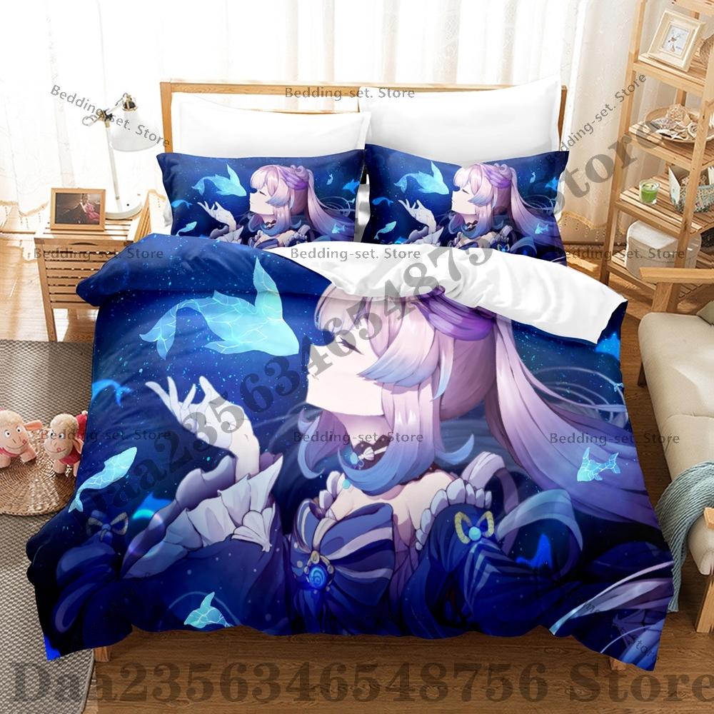 Genshin Impact Sangonomiya Kokomi Bedding Set Single Twin Full Queen King Size Bed Set Adult Bedroom Duvetcover Sets Anime Bed