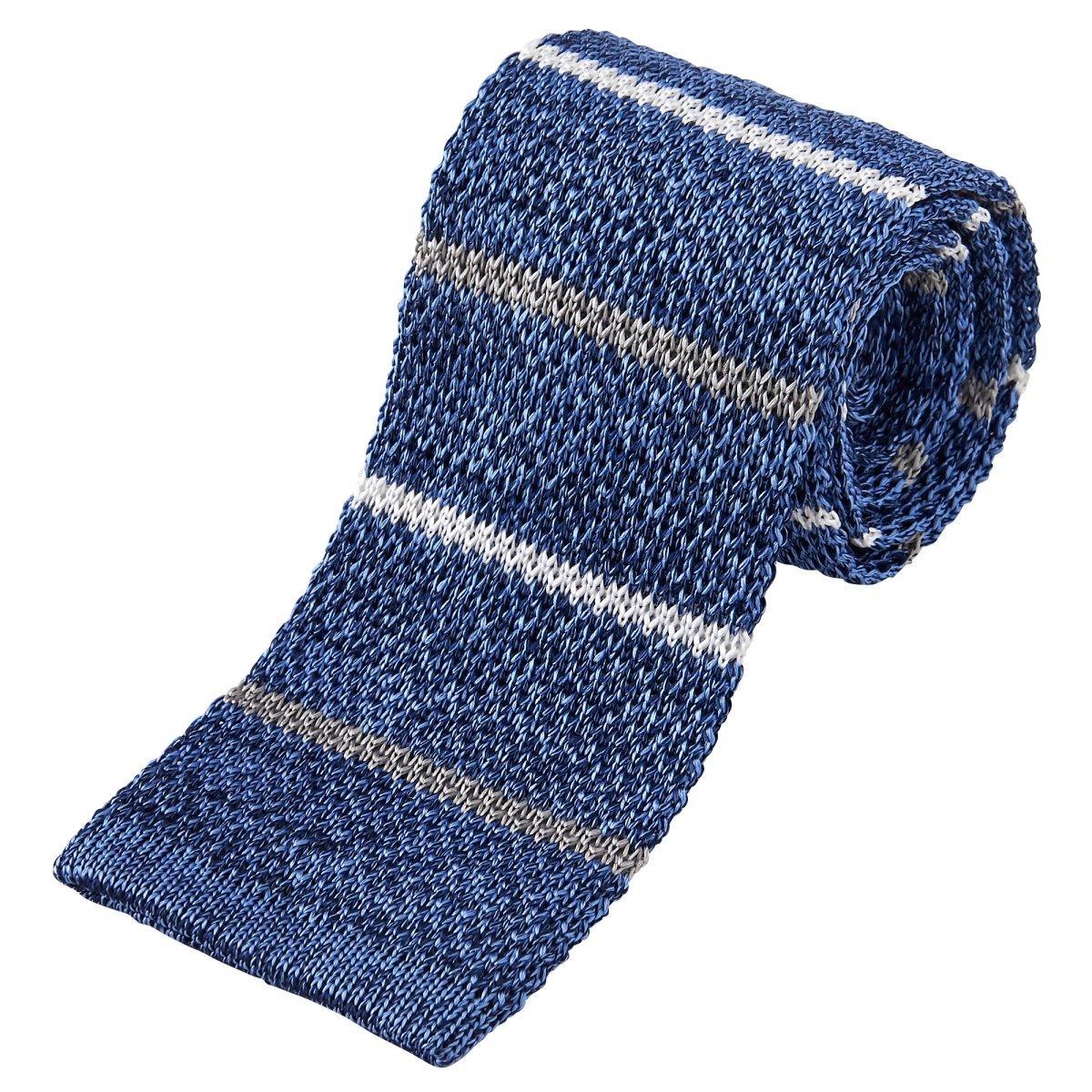 [Ojie] NecktieKnit Tie, 100% Silk, Striped Pattern, Narrow TieSlim Tie, Blue NK-031