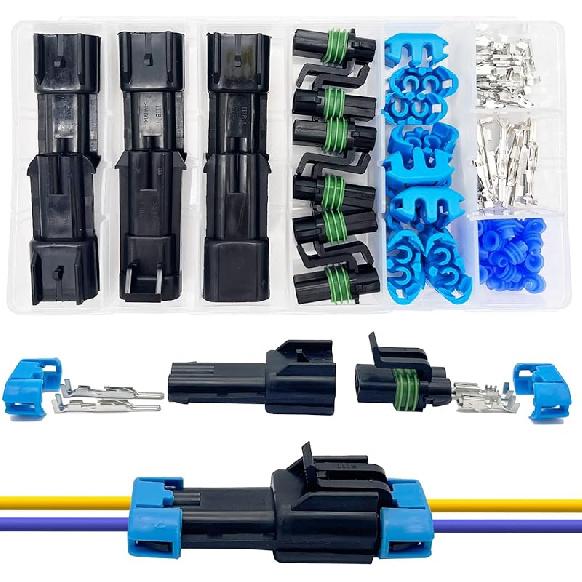 Connecteur 2 broches 14-12 AWG Kit de connecteurs Weather Pack Connecteurs électriques automobiles étanches 2 fils Connexion et déconnexion rapides (6 ensembles)