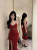 Lace Patchwork High Slit Spaghetti Strap Dress - Sexy Slim Fit, Open Back, Low Cut Evening Wear for Women