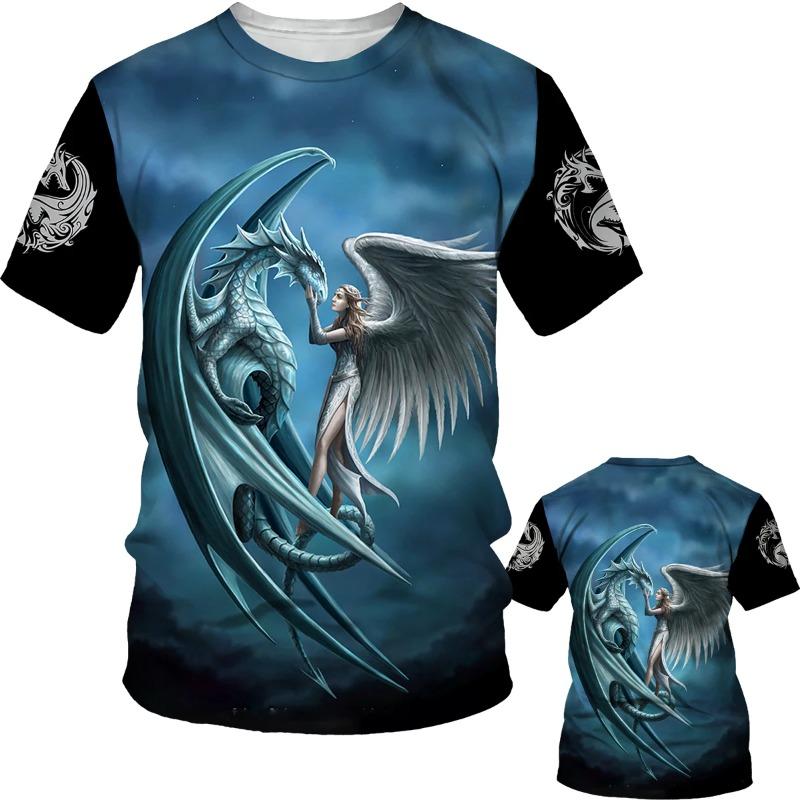 

2025 Summer men s 3D printed T-shirt Dragon graphics O collar short sleeve fashion casual loose interesting breathable tops XXS
