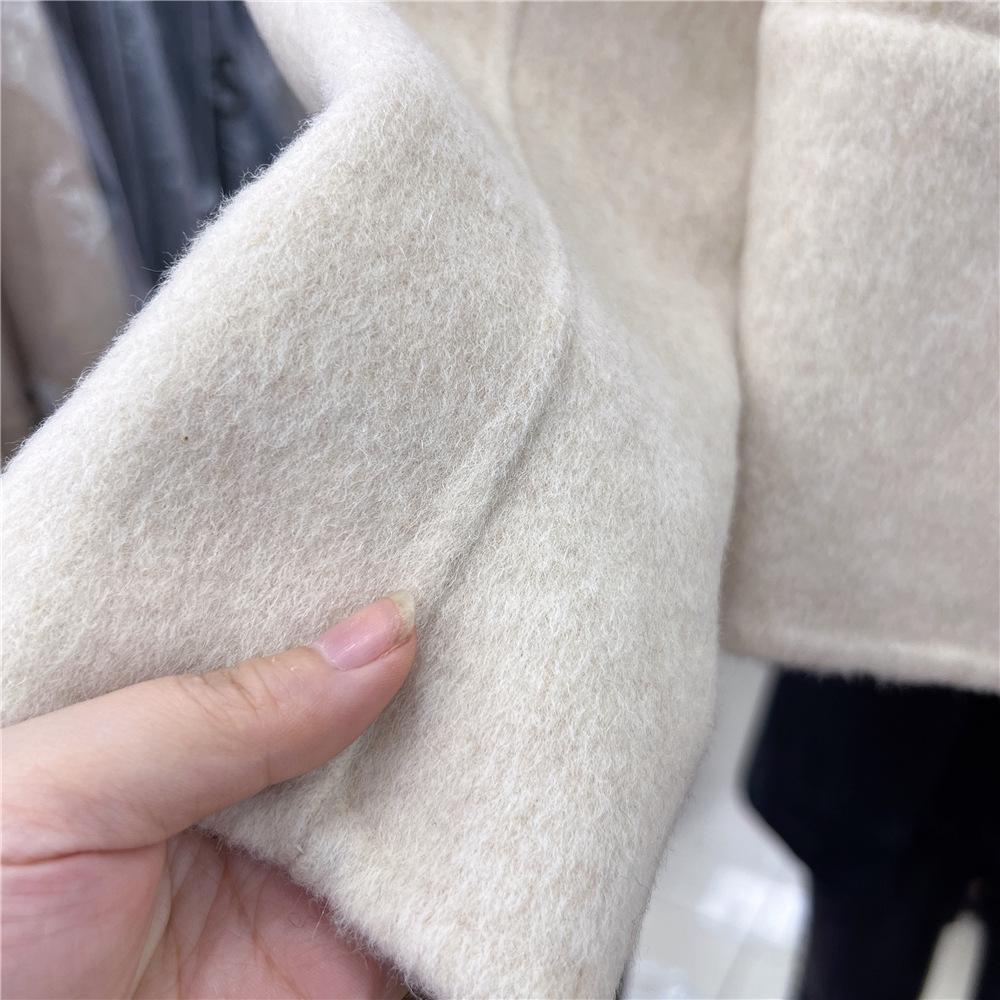 2023 Petite Women's Korean Style Double-Sided Cashmere Wool Coat with Color Block Collar