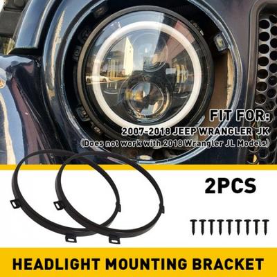 7" Headlight Mounting Bracket Ring Black Round for Jeep Wrangler JK JKU 2007-18