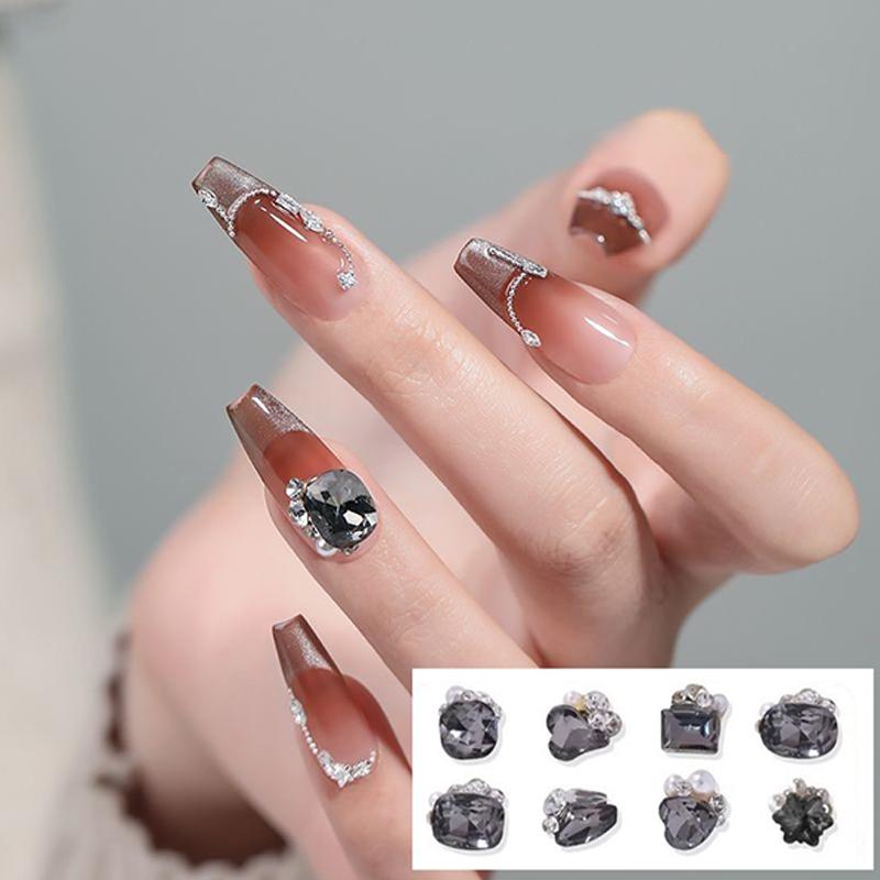 3ks transparentní černé diamantové šperky na nehty Love Square Šumivé vrtačky na nehty Perlové doplňky na nehty