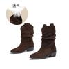 Retro pointed western cowboy boots autumn and winter new casual versatile short boots Maillard boots women