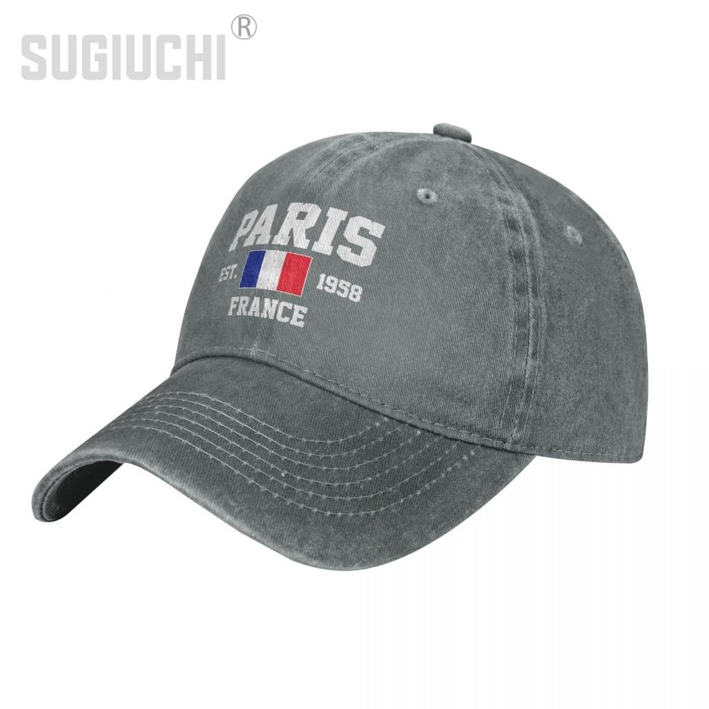 Bandiera della Francia EST Parigi Cappellino da baseball unisex per adulti in denim lavato color carbone Cappellino da camionista patriottico unisex in cotone vintage da papà