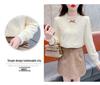2025 Autumn/Winter Korean Bow Slimming Lace Shirt - Fleece-Lined, Long Sleeve, Versatile Women's Style