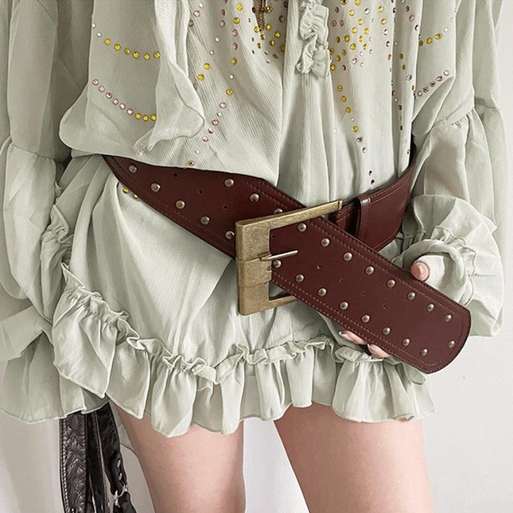 Heavy-Industrial Design Wide PU Leather Belt Plus Size Waist Cincher Belt  for Women