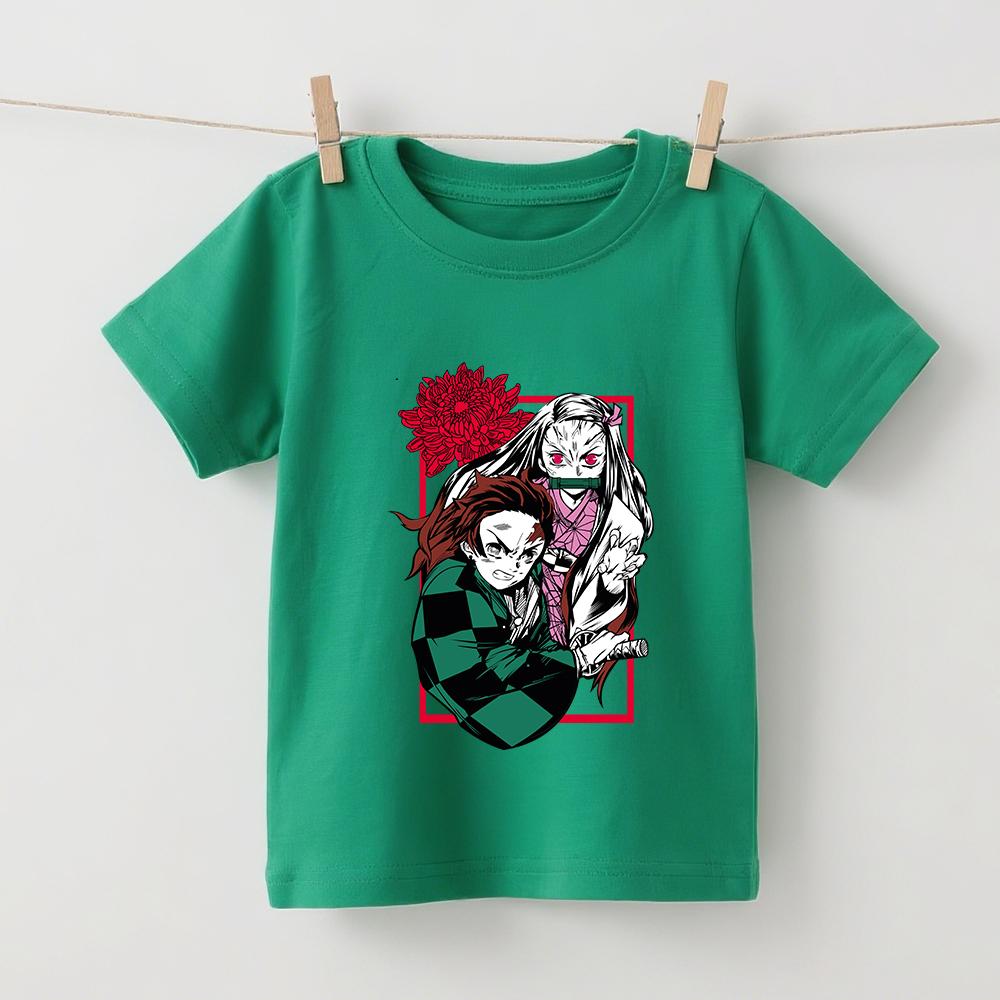 Demon Slayer Tanjiro x Nezuko Anime Print Kids T Shirt Cotton Soft Boys Girls Short Sleeve Tops Daily Casual Wear