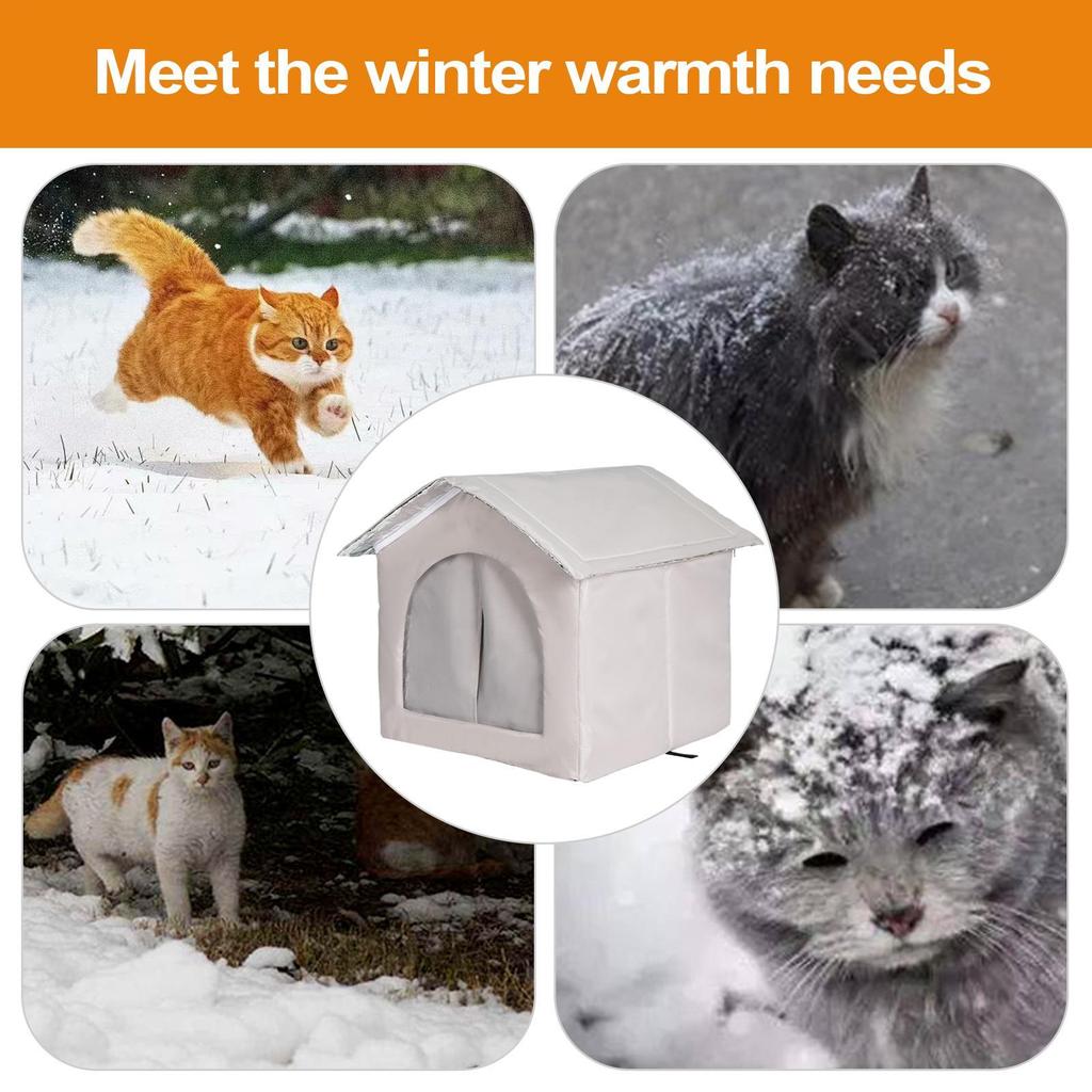 Outdoor Cat House Weatherproof Warm Insulated Winter Shelter with Screen Door for Indoor Outdoor Small Dogs Cats Puppies