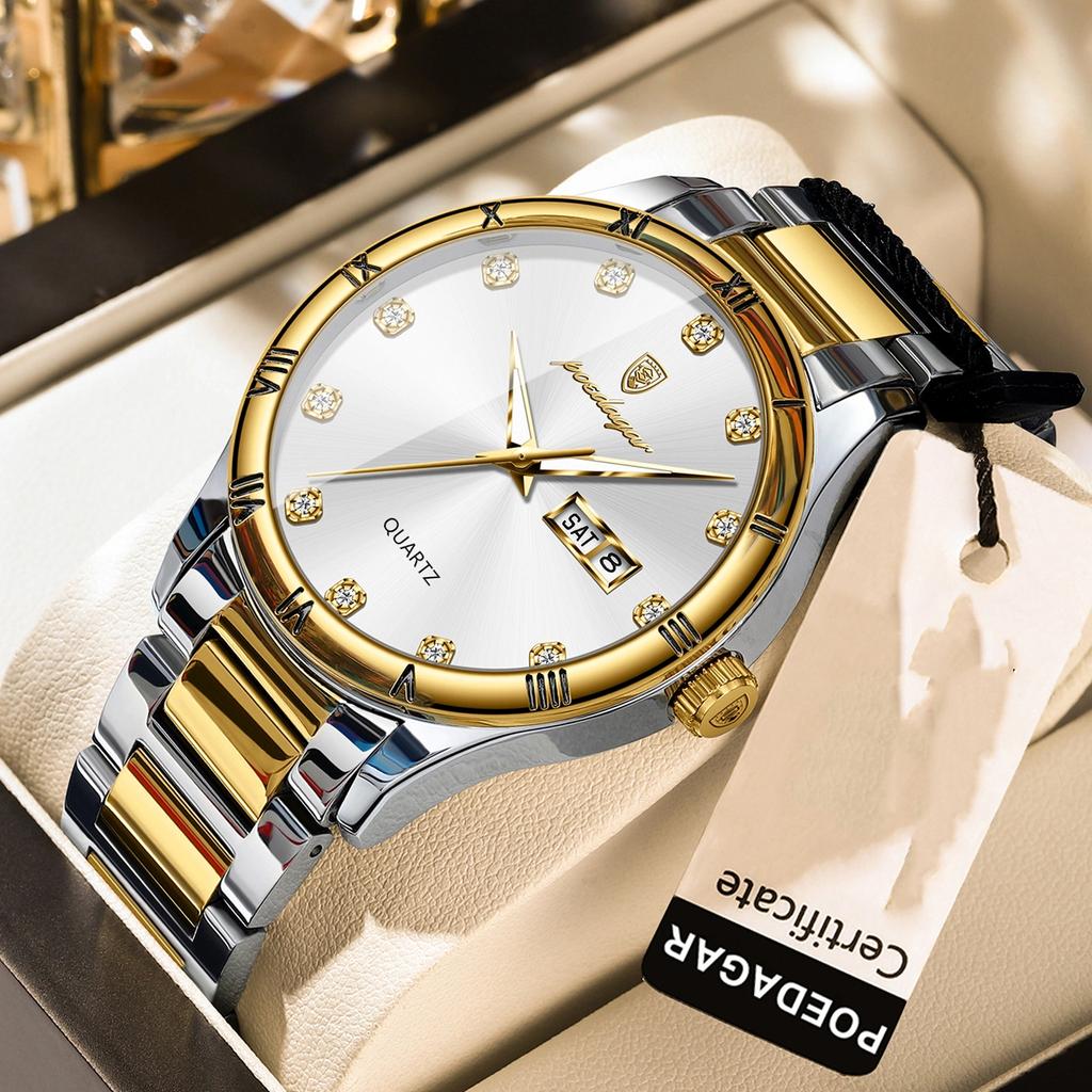 Top Brand New Men's Watch Double Calendar Luminous Quartz Diamond Watch