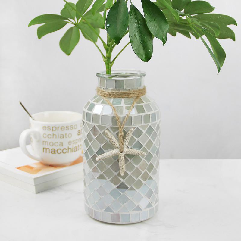 Pastoral Pink Purple Floral Straight Mosaic Glass Vase Fashion Home Guest Restaurant Decoration Countertop Vase