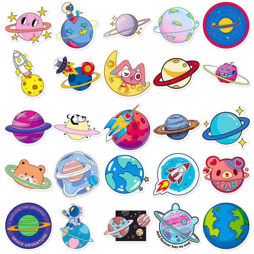 50 Space Planet Graffiti Stickers, Planet Meteorite Combination Astronaut Astronaut Stickers