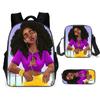 Cartoon African Girl Schoolbag, Primary And Secondary School Backpack, Backpack Three-Piece Set