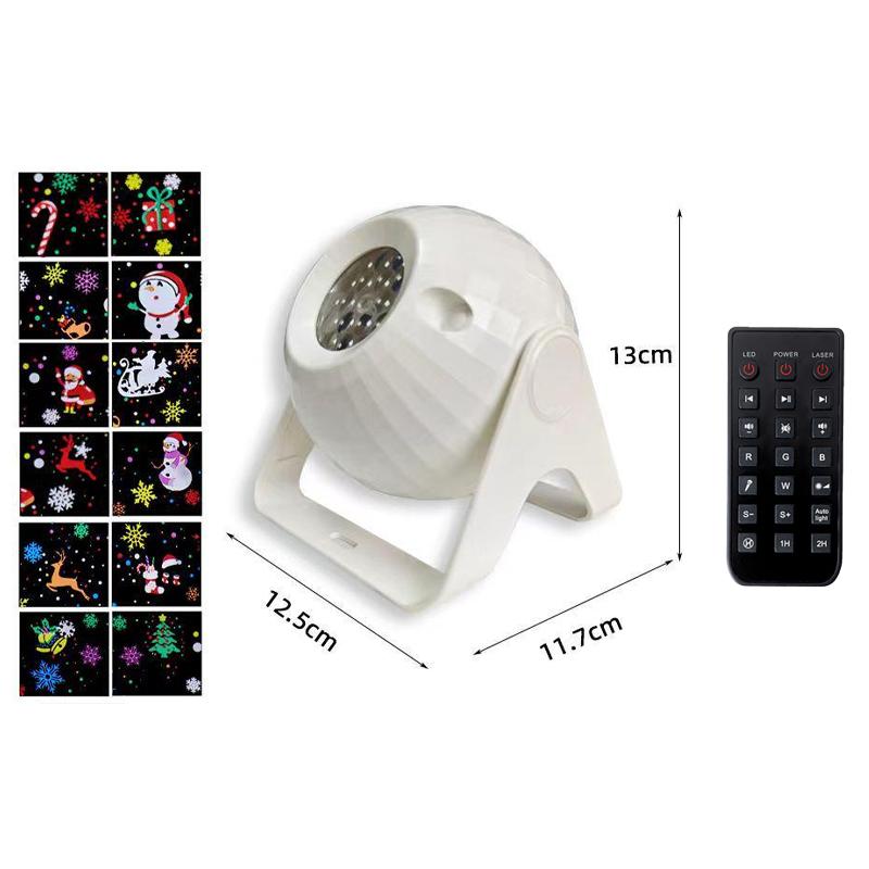 Christmas LED Projector Light with 16 Cartoon Patterns USB 360° Rotating Snowman Light for Holiday Home Garden Party Decoration