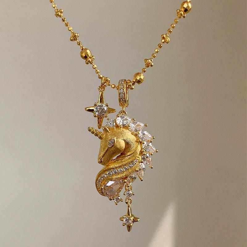 

18k real gold electroplated mango zircon pony necklace new Chinese retro collarbone chain necklace women
