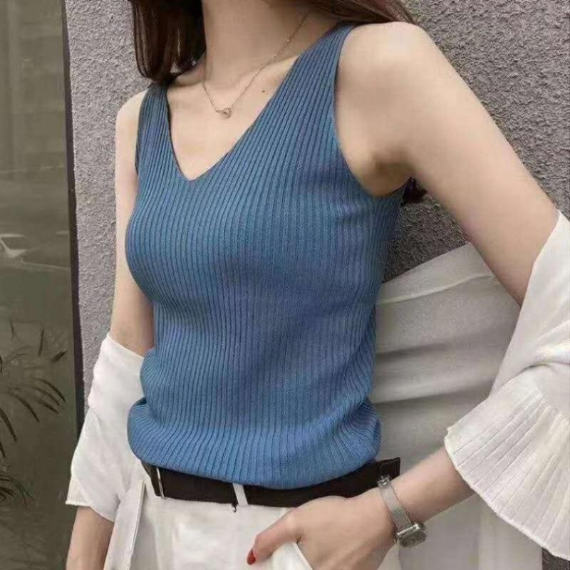 New Summer Women's Clothing, Ice Silk Knitted Vest, Women's Sleeveless Top, Slimming, Bottoming Suspender, Trendy Outer Wear