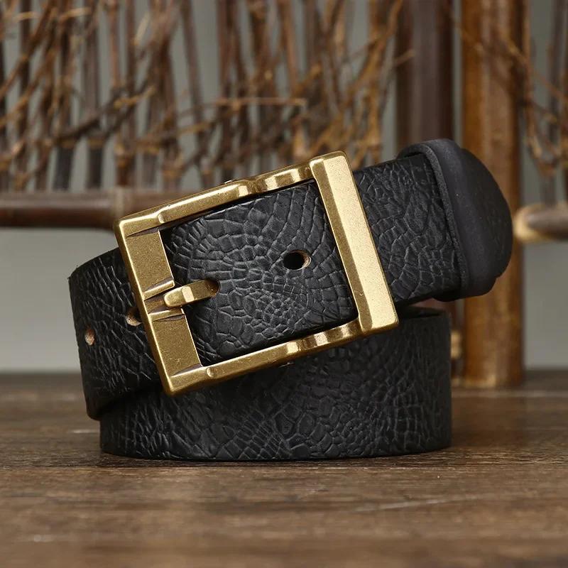 3.8 Široké Pásky z Pravé Hovězí Kůže pro Pánské Džíny Vysoké Kvality S Mosaznou Sponou Pás Cowboy Pás Módní Designér pro Muže