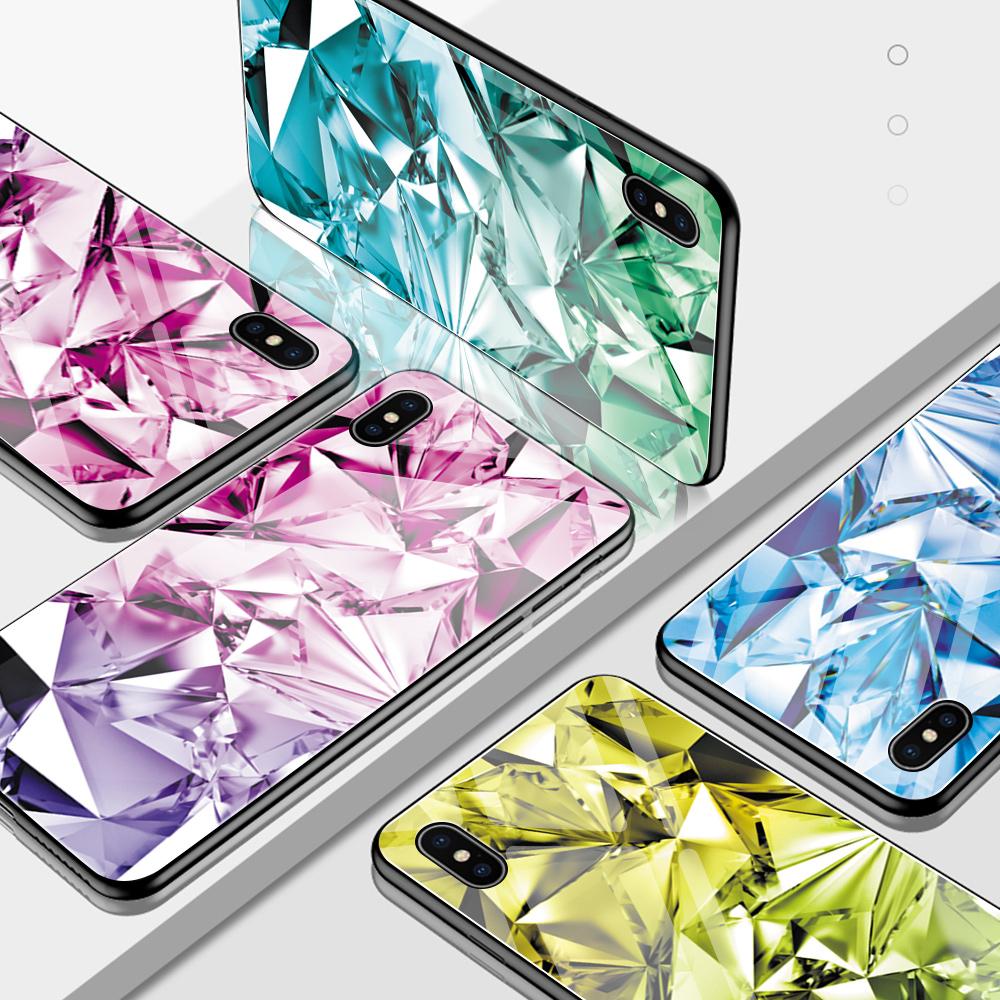 Tempered Glass Phone Case for iPhone Samsung Galaxy Infinix TPU Soft Edge Diamond Pattern Shockproof Cover Cases