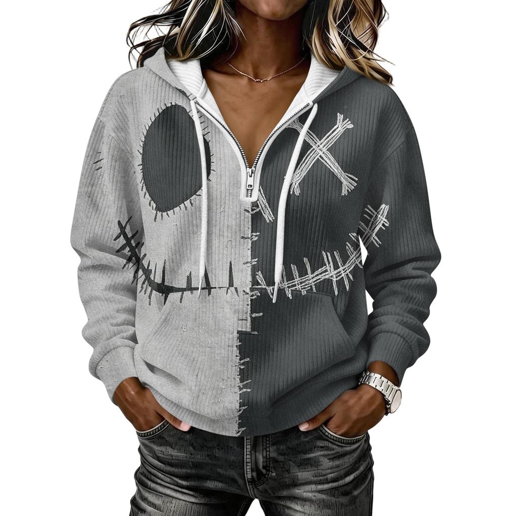 Women's Halloween Print Long Sleeve Hoodie Pullover Sweatshirt
