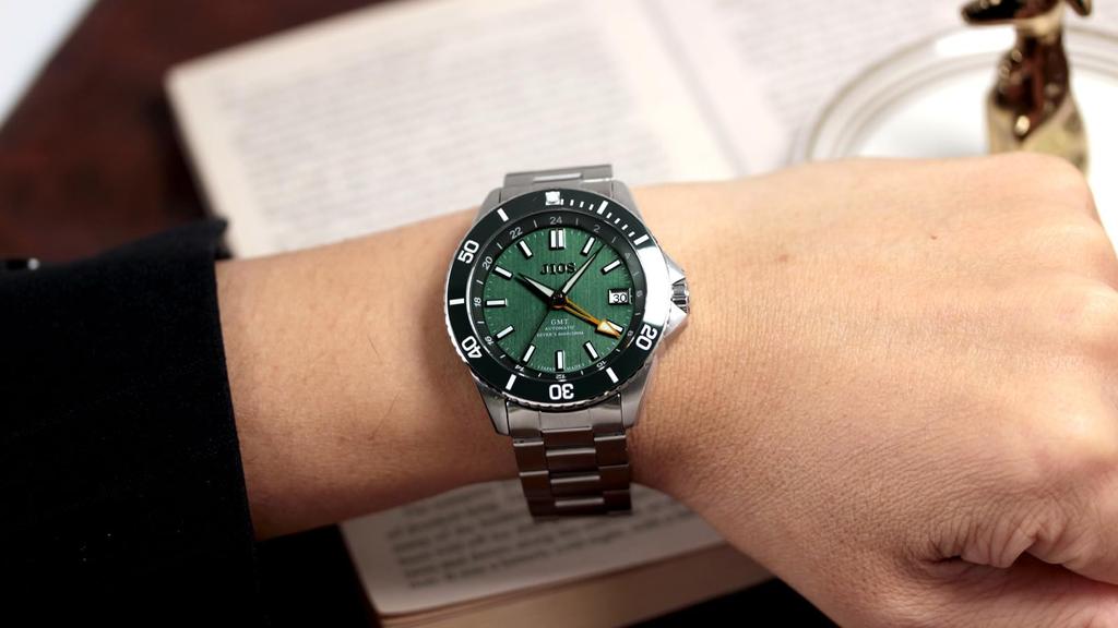 JIOS GMT DIVER'S104 GMT Diver's Watch, Made In Japan, Automatic, Men's, Stainless Steel Strap, Sapphire Crystal, Green