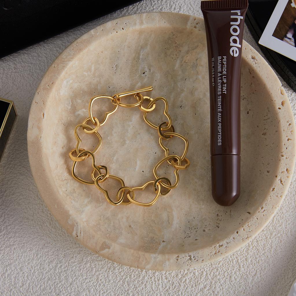 Yori Trendy Simple Hollow Heart Chain OT Buckle Bracelet 18K PVD Plated Statement Waterproof Summer Daily Jewelry Gift