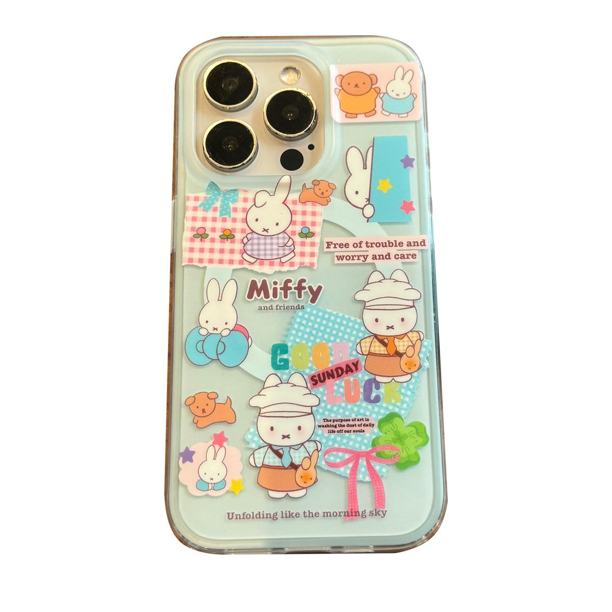 

New cute cartoon rabbit magnetic stand Phone Case For iPhone 16 15 14 13 Pro Max fundas iphone 15 case Protective cover Card bag For iPhone 16 Pro Max