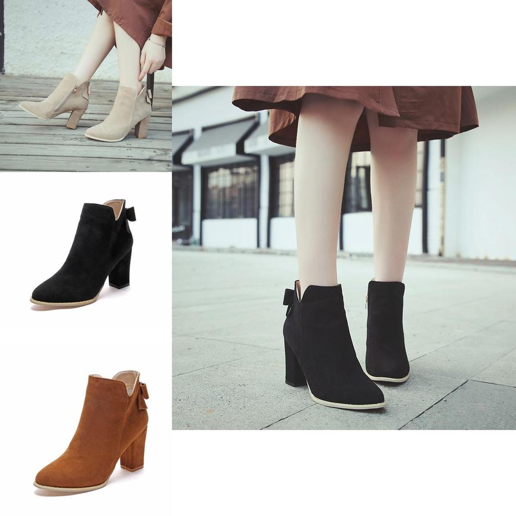 Luxurious Leather Winter Shoes For Women And Girls With Thick High Heels
