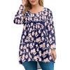 Dames pluss størrelse topp, hageskrage langermet skjorte, moteriktig blomsterprint avslappet topp