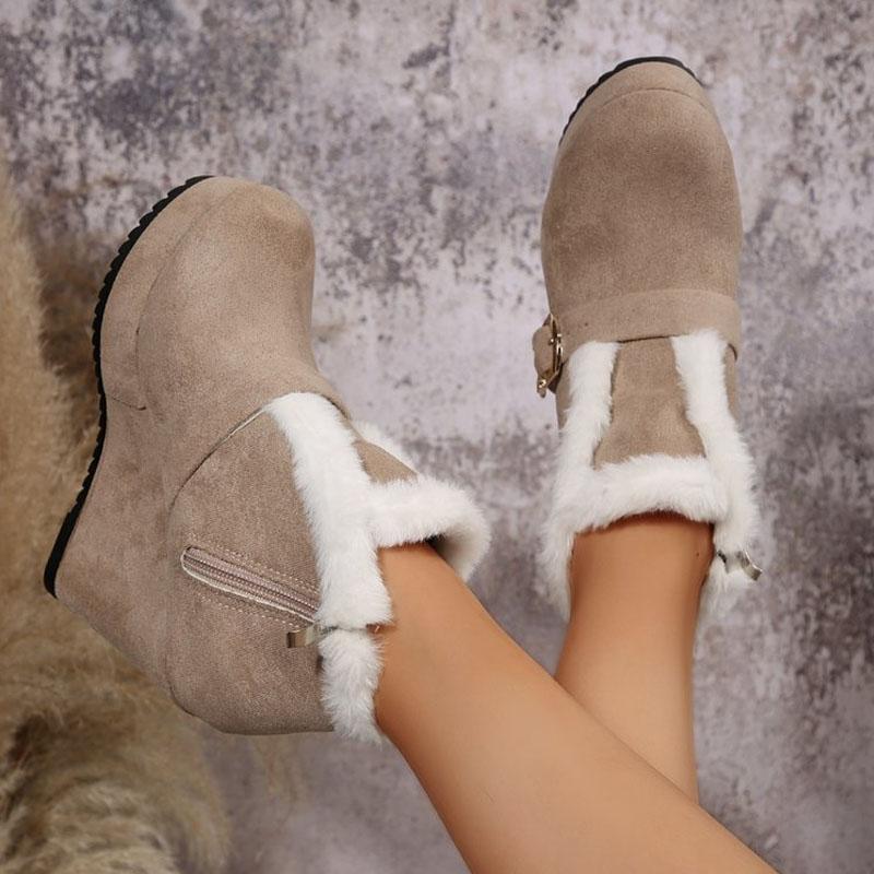 Stivali Invernali da Donna Moda Piattaforma Tacco a Zeppa Stivaletti Camoscio Sintetico Imbottiti Caldi Scarpe a Suola Spessa