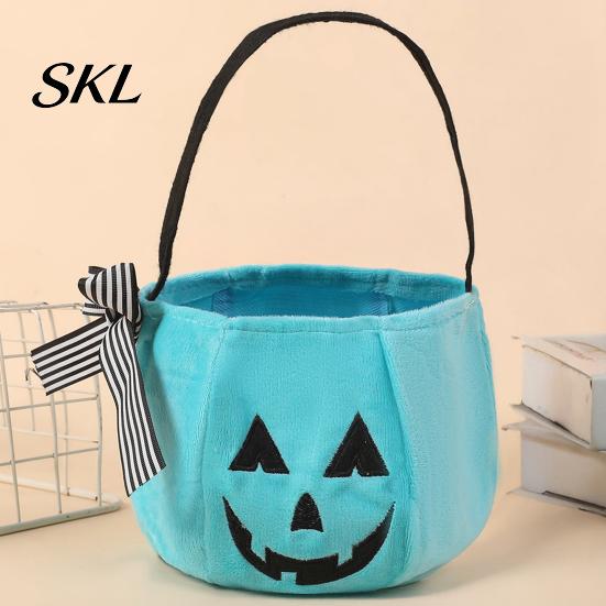 Festive Pumpkin Decoration Halloween Candy Bag for Kids, Trick or Treat Tote Cute Gift with Handle, Reusable Snack Bucket Party Favors Large