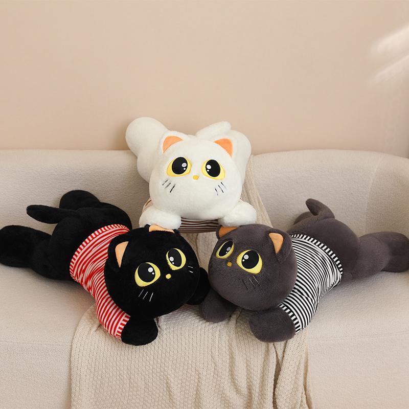 70cm Cute White/Black/Yellow Cat Plush Toy Doll Cuddly Pillow Cushion Ins Big Eyes Cat Plush Toy Doll for Boy Girl Brithday Gift