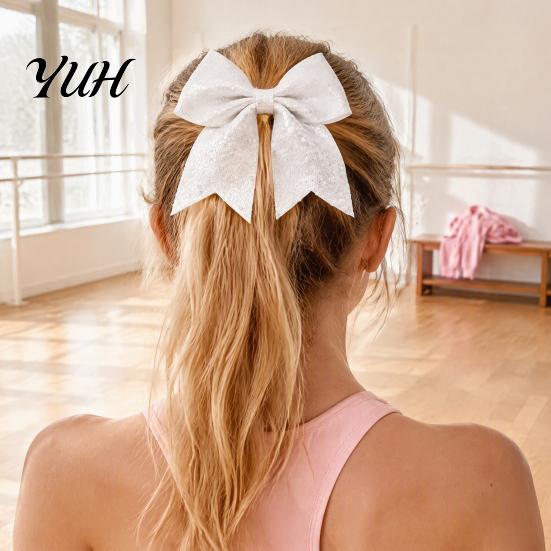 Stage Costume Accessories Sequins Hair Bows, Elastic Tie, Large Cheerleading Shiny Bows for Girls Band Ponytail Holder, Glitter Scrunchies Women Teens