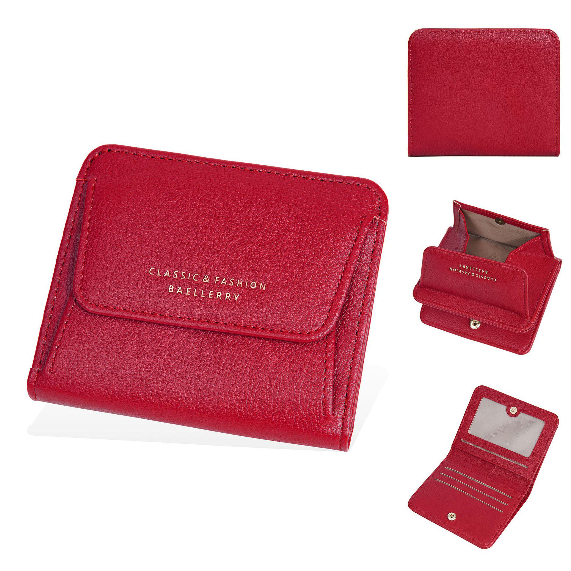 

Японский короткий женский мини-кошелек и монетница высокого класса красный