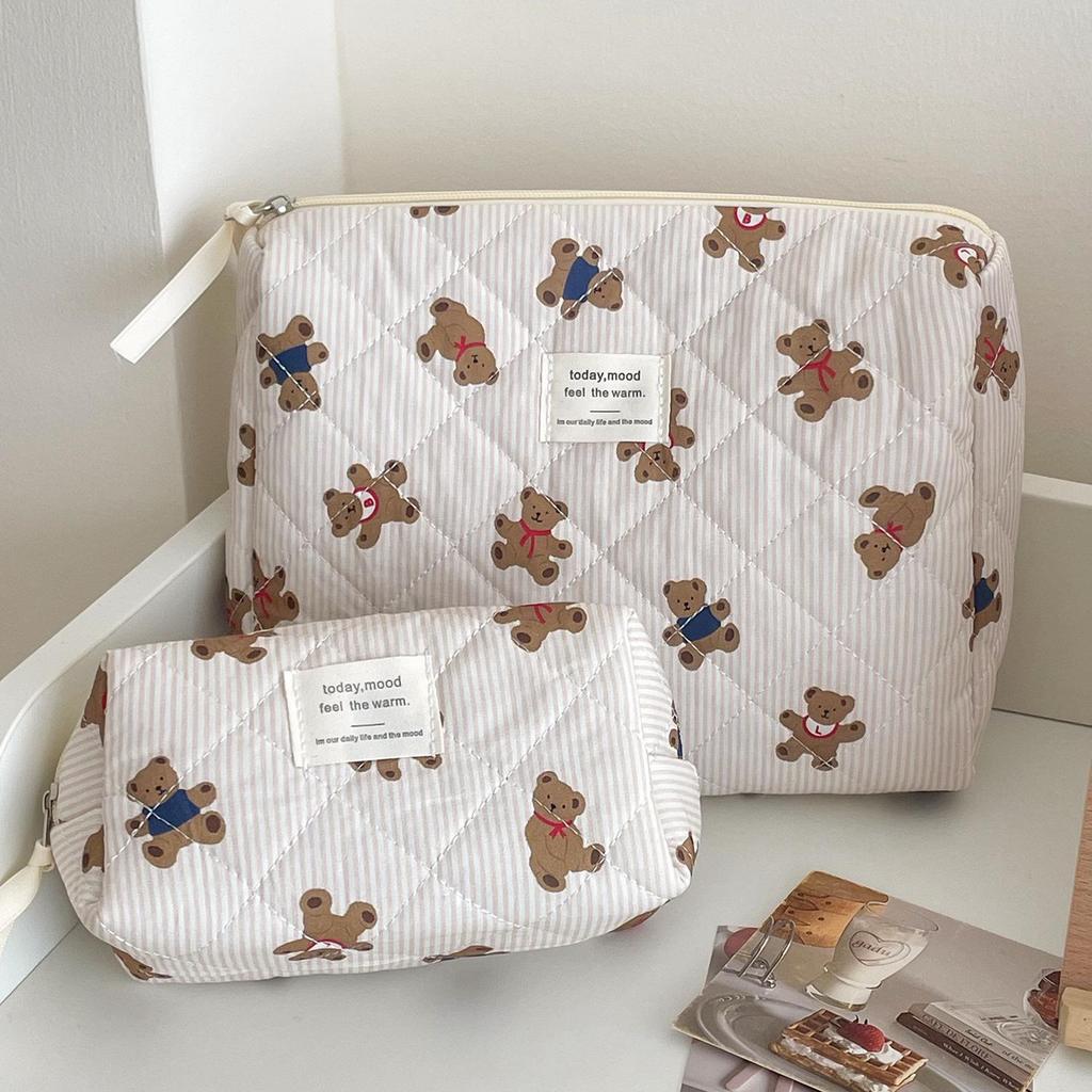 Striped Bear Cartoon Travel Cosmetic and Toiletry Bag