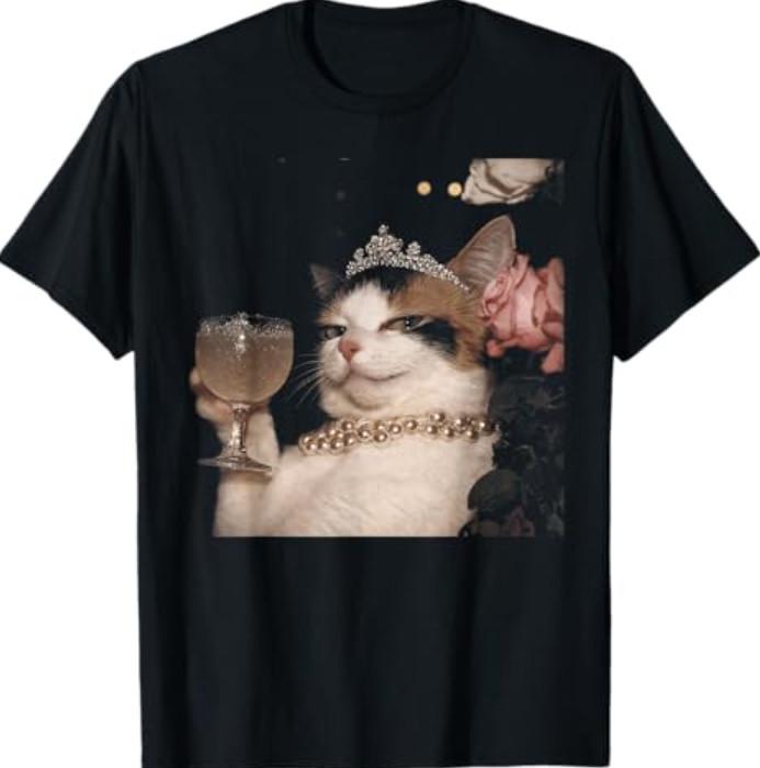 Retro Elengant Cat Funny Meme Cringe T-Shirt S разноцветный
