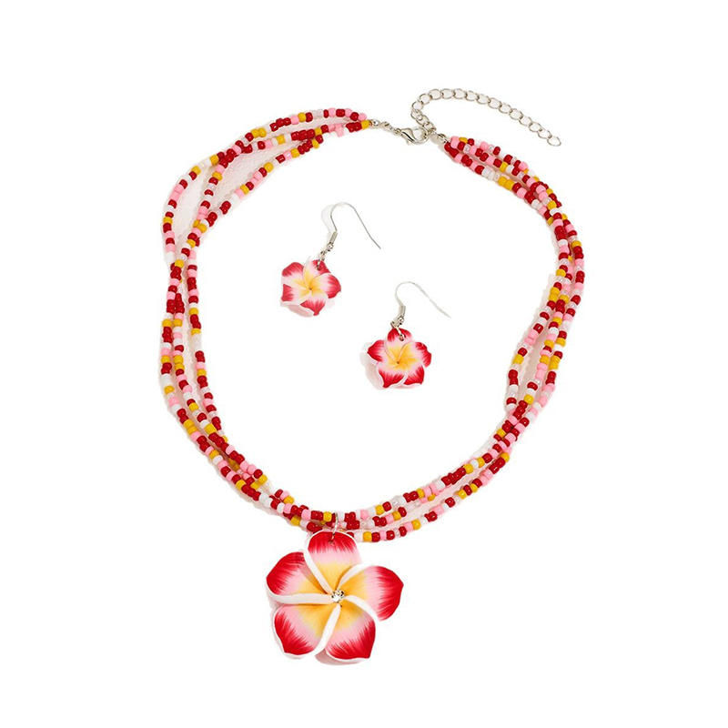 Elegant Colourful Flower Floral Set Earrings Necklace Sweet Braided Necklace Fashion Jewelry