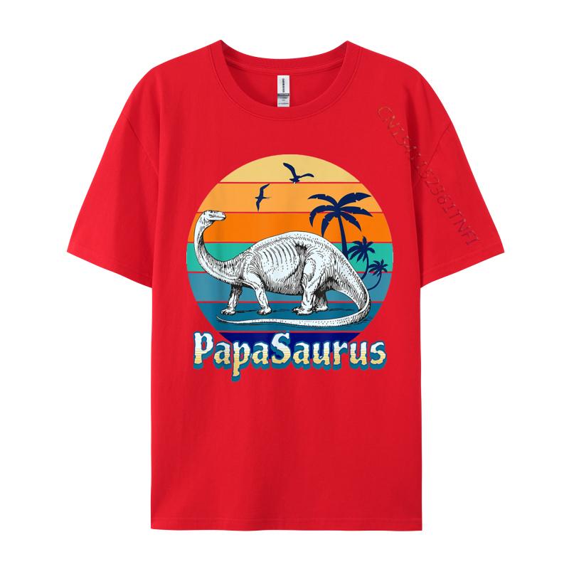 Papasaurus Dad Daddy Papa TShirts Vintage Beach Sunset Cartoon Printed T Shirts Street T Shirts 2024 New