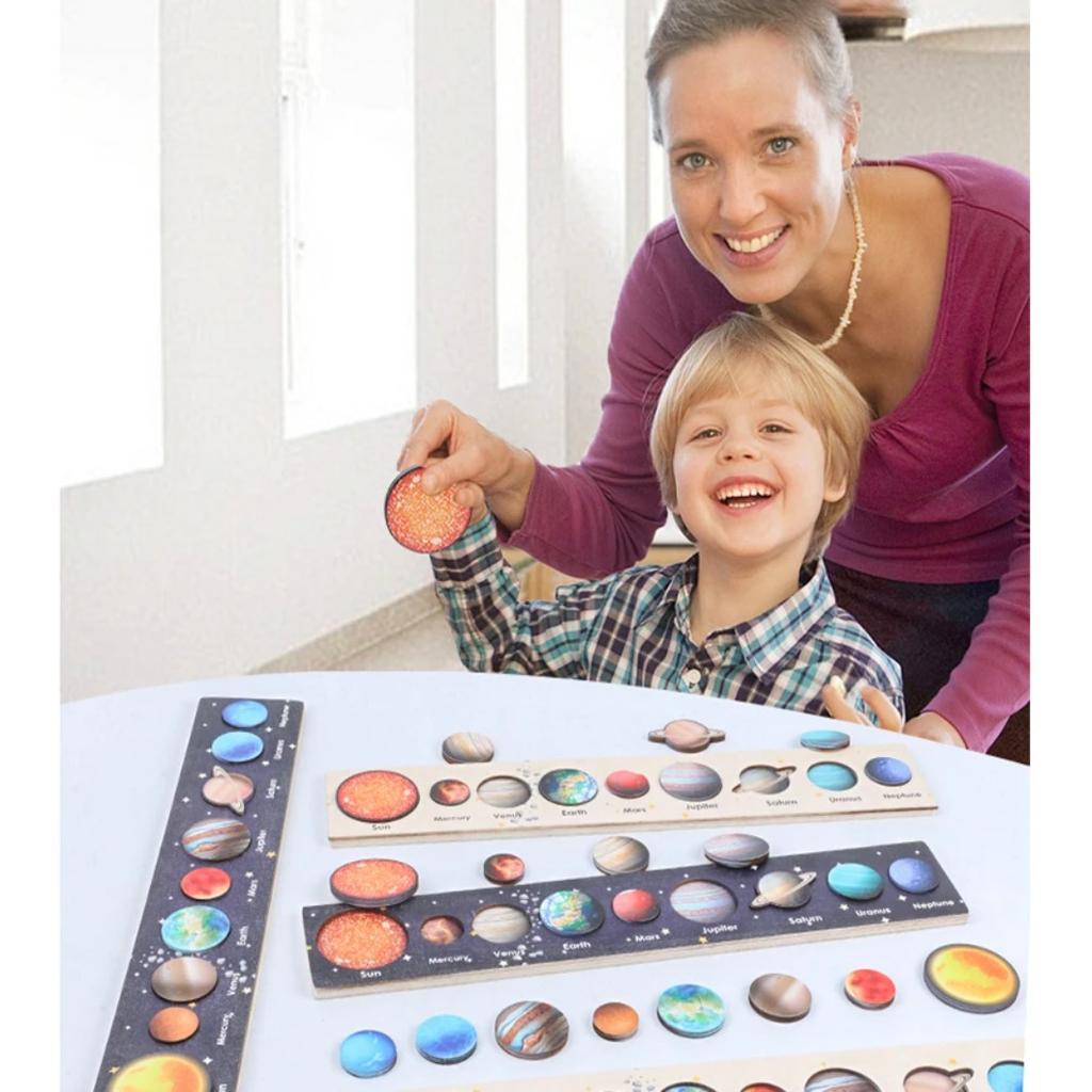 New Montessori Wooden Toys Eight Planets Puzzle Earth Sun Solar System Planets Planets Cognition Educational Toys Children Gifts