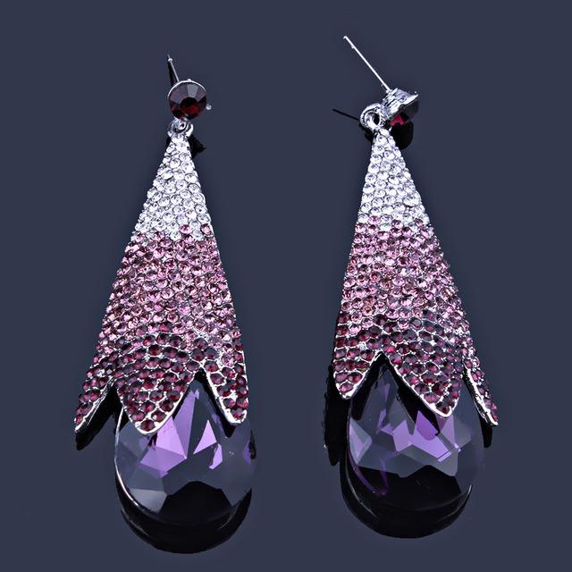 Jewelry Women Luxury Wedding Party Drop Earrings Inlay With Multicolor Rhinestones Big Water Drop Earrings Long
