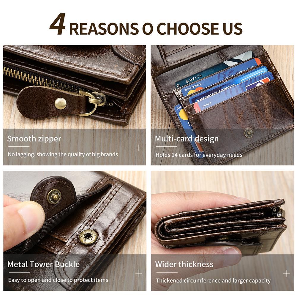 RFID Herren Geldbörsen Echtleder Hasp Clutch Geldbörsen für Karten und Münzen Herren Geldbörse mit Münzfächern